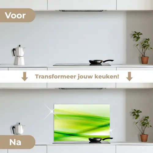 Golven - Abstract - Groen keuken achterwand spatscherm klein -voor_na_NL
