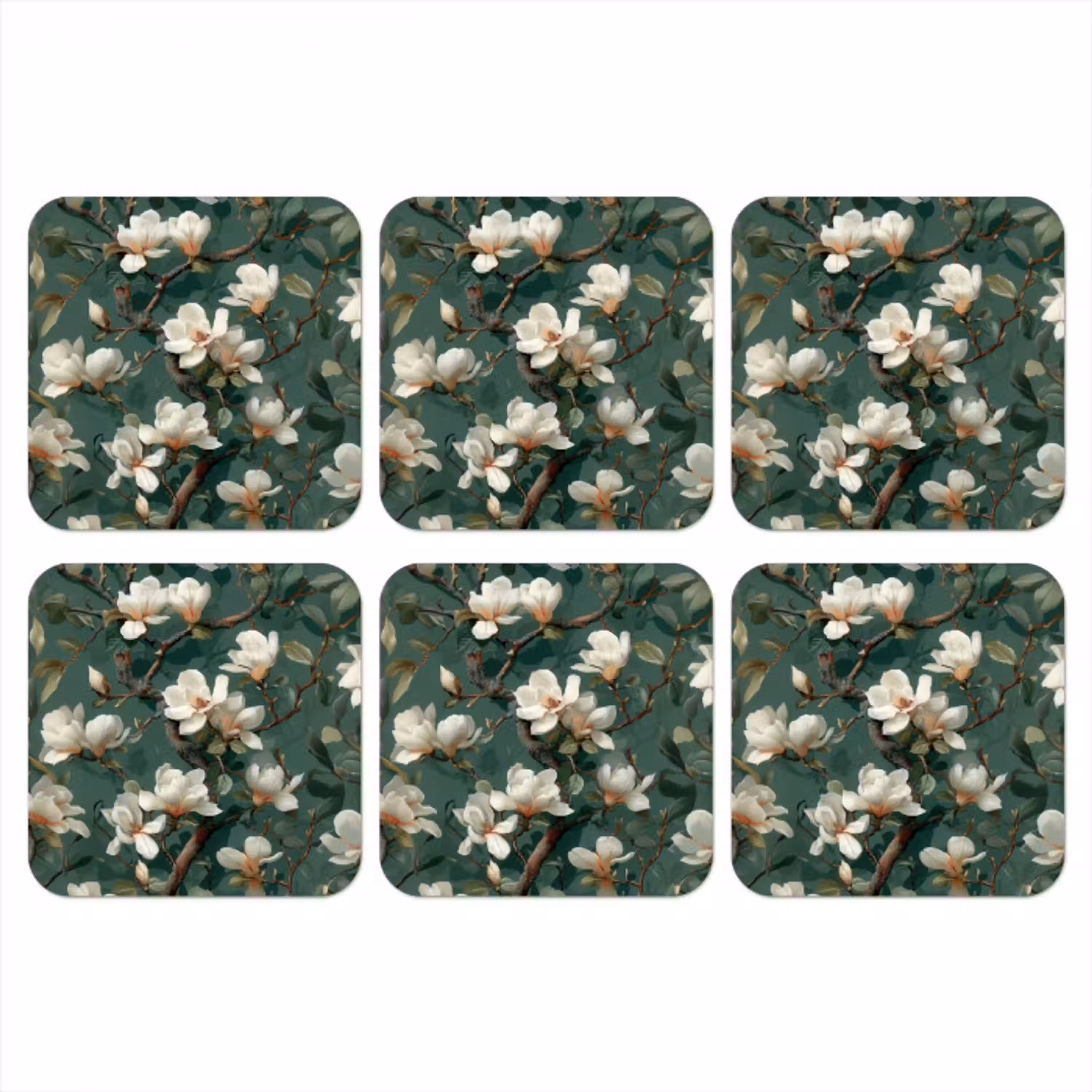Bloemen - Takken - Wit - Klassiek onderzetter kurk middel -3d