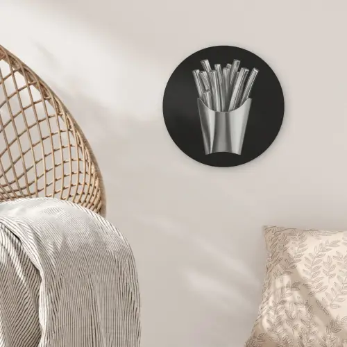 Frietjes - Futuristisch - Zilver Akoestische PET Vilt - Rond klein -sfeer4