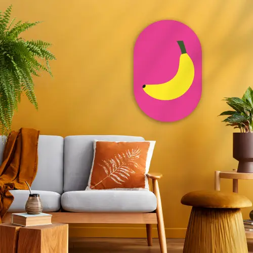 Banaan - Geel - Fruit Wandcirkel Ovaal Forex klein -sfeer4