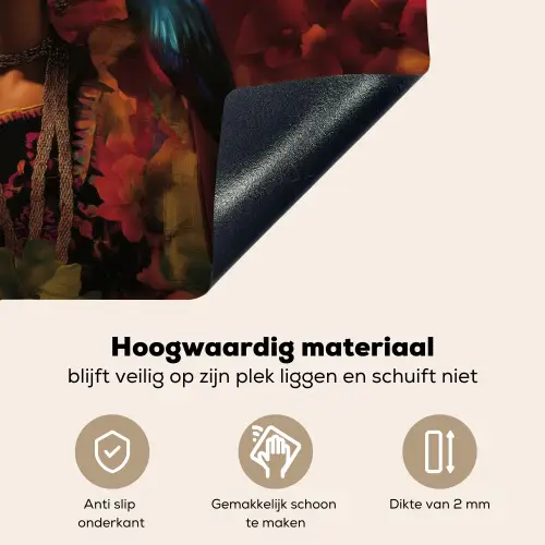 Vrouw - Bloemen - Papegaai - Schilderachtig Inductie beschemer met haakjes klein -ky-onderkant-nl