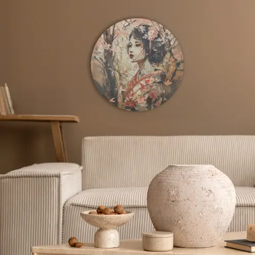 Kimono - Vrouw - kersenbomen Akoestische PET Vilt - Rond klein -sfeer1