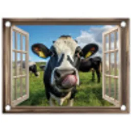 Doorkijk - Koe - Weiland - Dieren - Natuur tuinposter los doek klein -3d