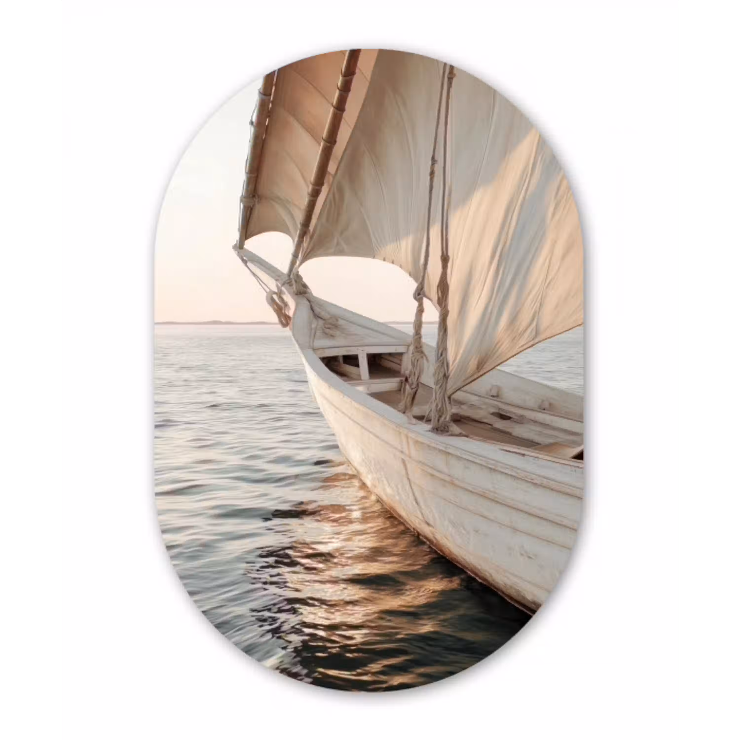 Zeilboot - Zee - Beige - Zon Wandcirkel Ovaal Aluminium middel -3d