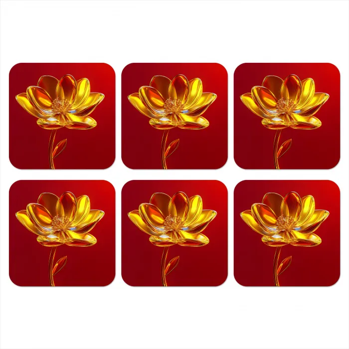 Bloem - Goud - Glazen onderzetter kurk middel -3d