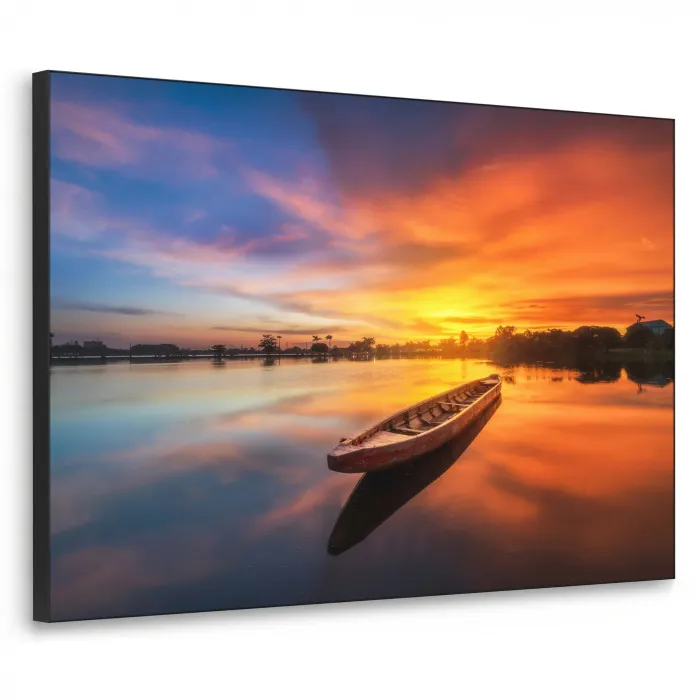 Boot - Water - Zonsondergang - Oranje - Water Textielframe - compleet frame klein -3d