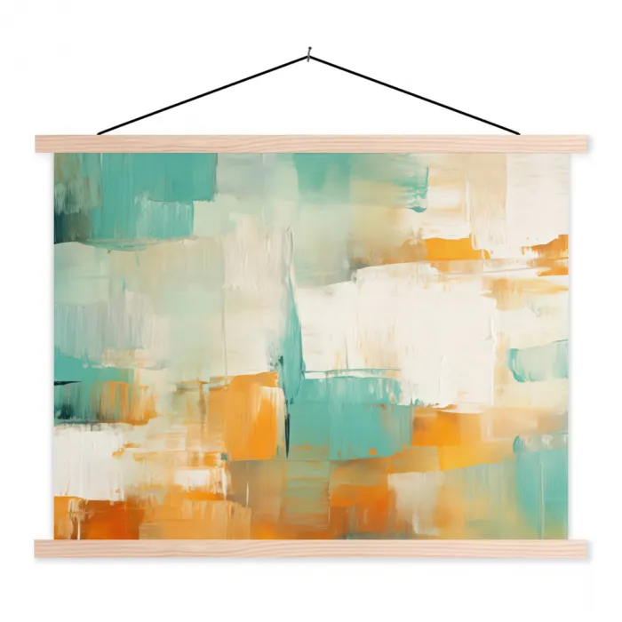 Kunst - Abstract - Blauw - Wit textielposter latten blank klein -3d