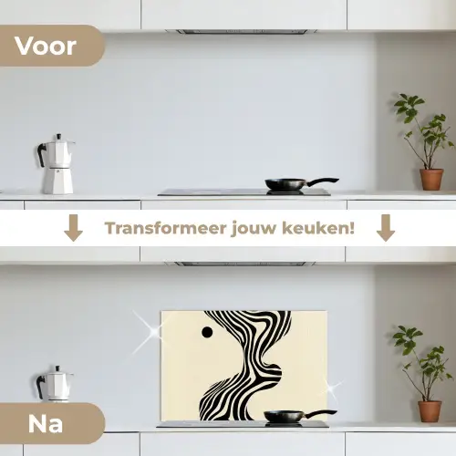 Beige - Lijnen - Golvend -  Abstract keuken achterwand spatscherm klein -voor_na_NL