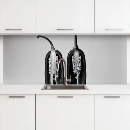 Pepers - Zwart - Wit - Zaadlijsten keuken achterwand 2 middel -3d