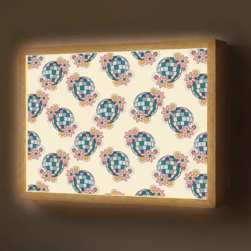 Retro - Disco - Bloemen - Discobal Light Box met batterij (Wandlamp) middel 907 -z3d_website