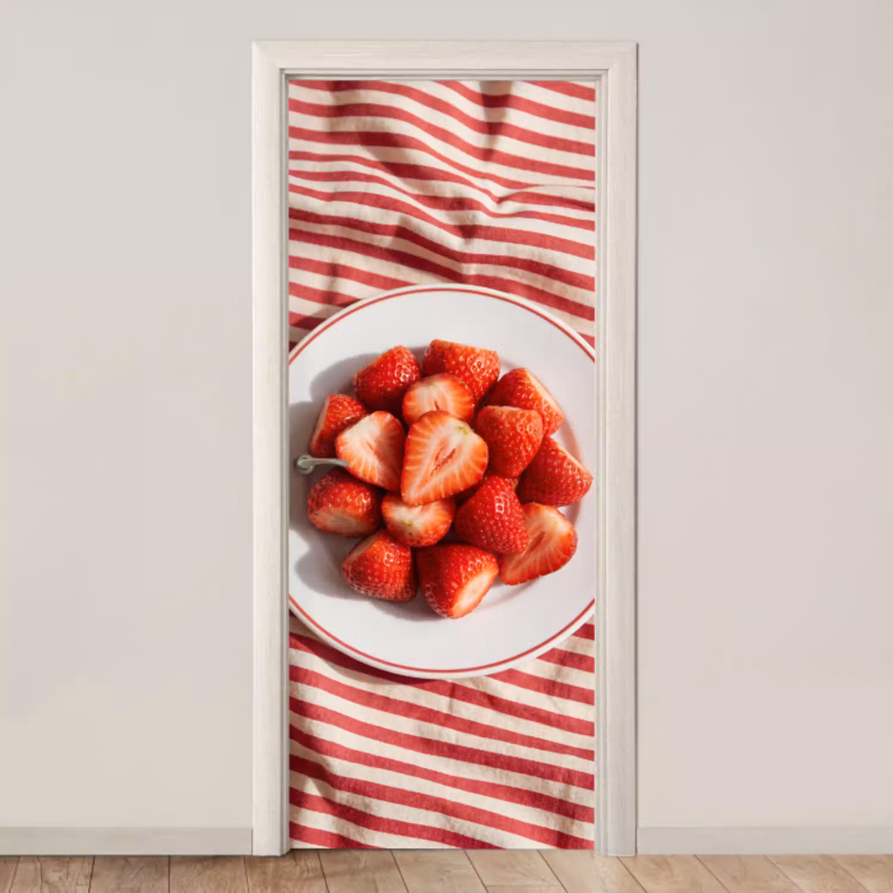 Eten - Aardbeien - Fruit - Zomer - Rood deurposter klein -3d_beige