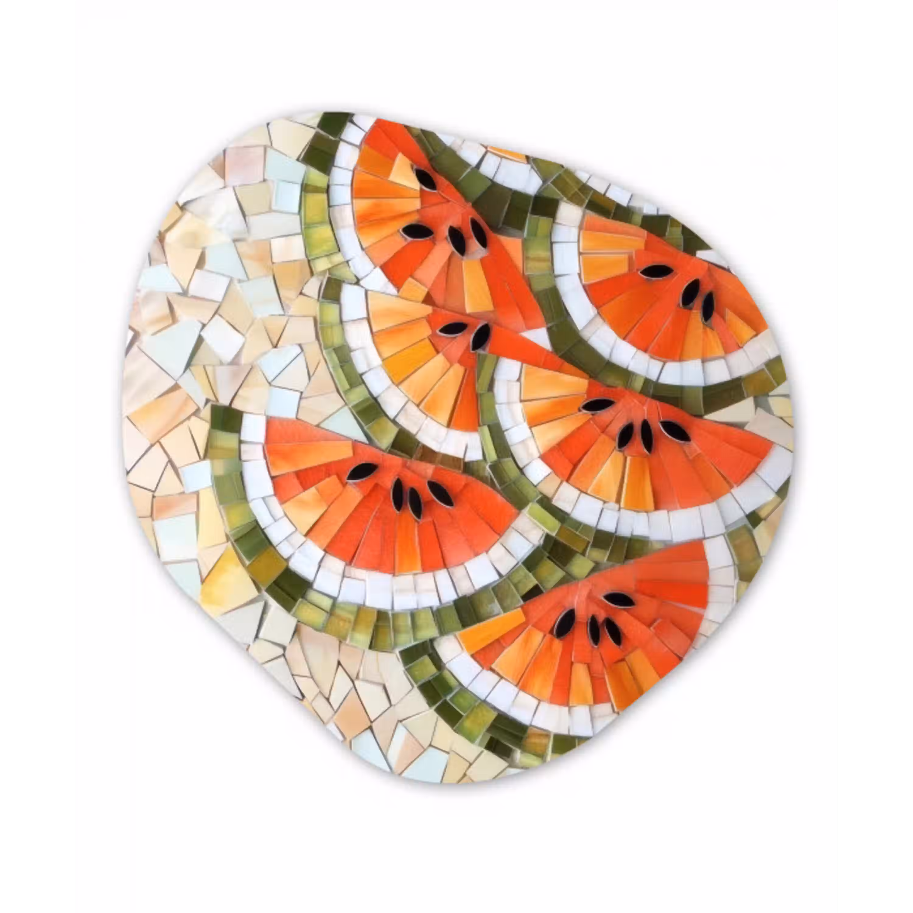 Mozaïek - Watermeloen - Rood - Pitten Wandcirkel Organisch Plexiglas middel -3d