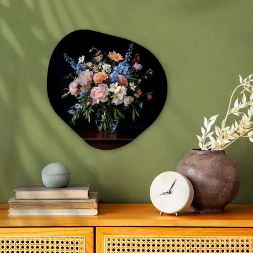 Pastel - Bloemen - Glazen - Vaas Wandcirkel Organisch Forex 3mm klein -sfeer2