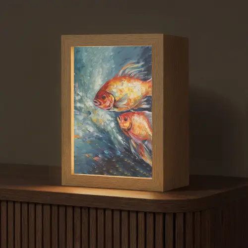 Vissen - Water - Dieren - Kunst - Olieverf Light Box met kabel (Tafellamp) klein -z3d_website