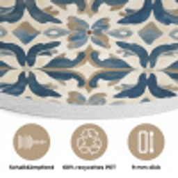 Tegel - Patroon - Blauw - Beige Akoestische PET Vilt - Rond klein 838 -closeup_DE