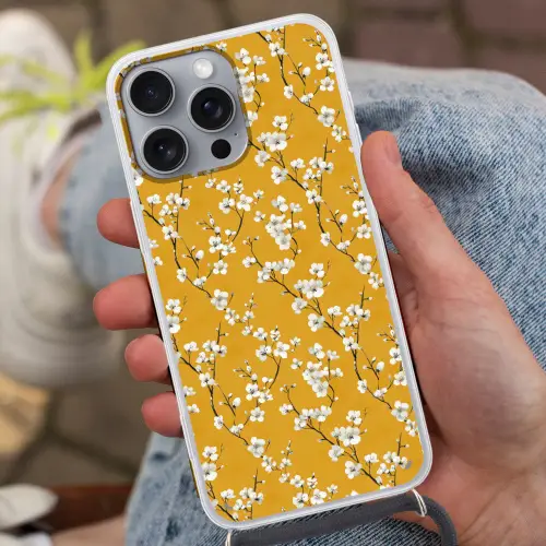 Bloesemtak - Aquarel - Geel Hoesje iPhone 16 Pro Max met koord klein 804 -sfeer3