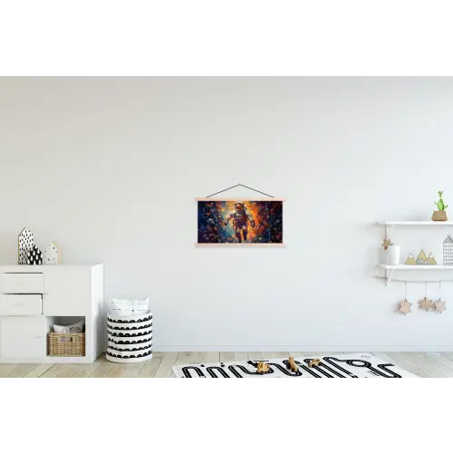 Astronaut - Neon - Oranje - Ruimte textielposter latten blank klein -kinderkamer