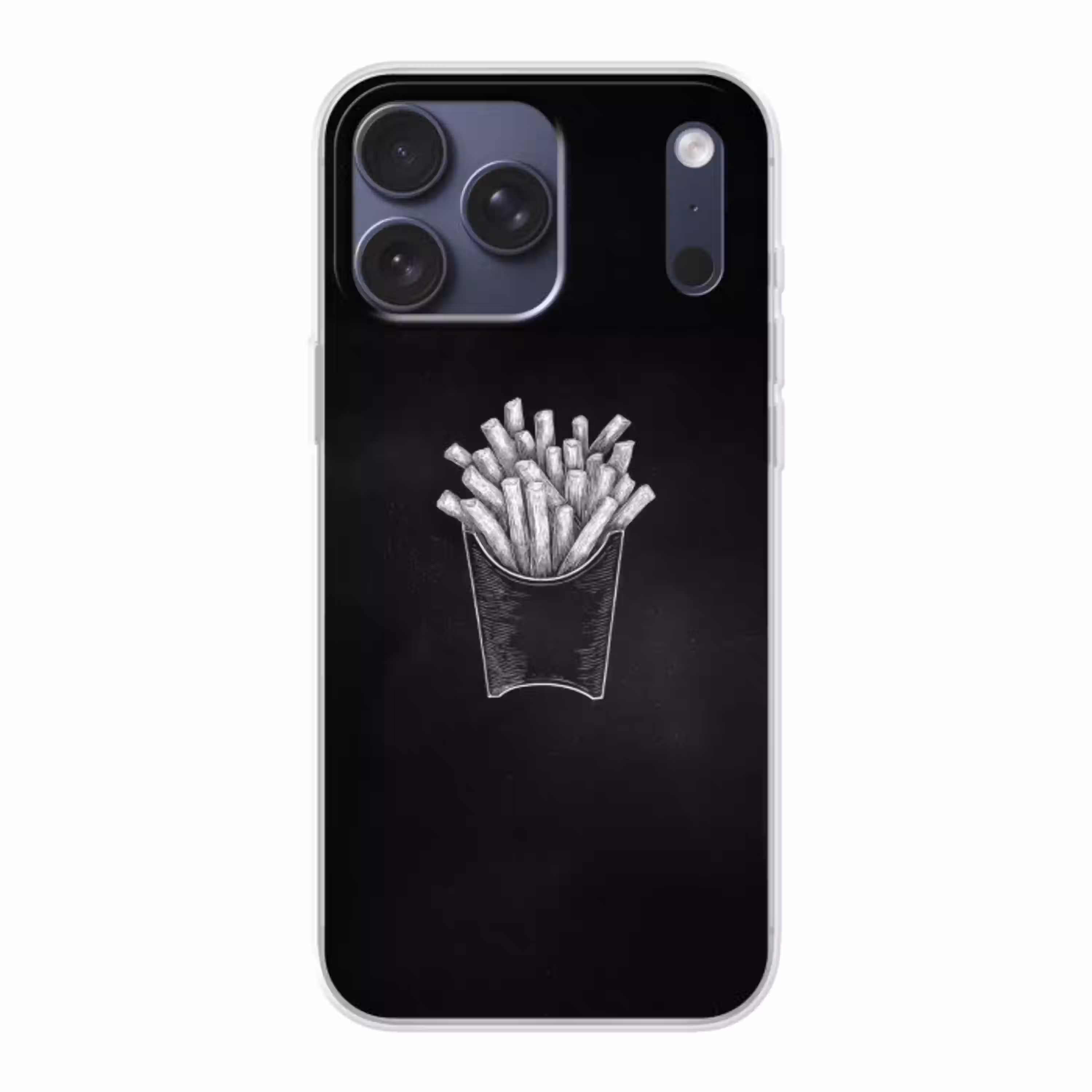 Friet - Witte krijttekening - Zwart Telefoonhoesje iPhone 17 Pro Max klein -3d