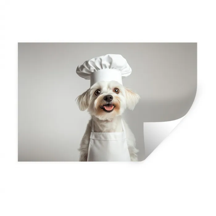 Hond - Wit - Kok Muursticker klein -3d