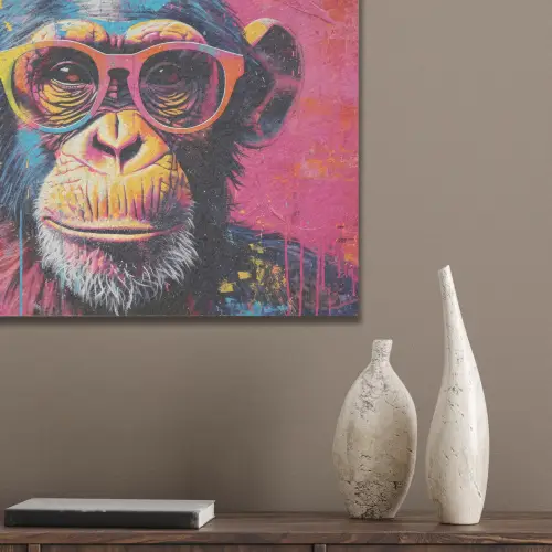 Graffiti - Chimpansee - Aap - Bril - Kleurrijk PET vilt klein -sfeer6_closeup
