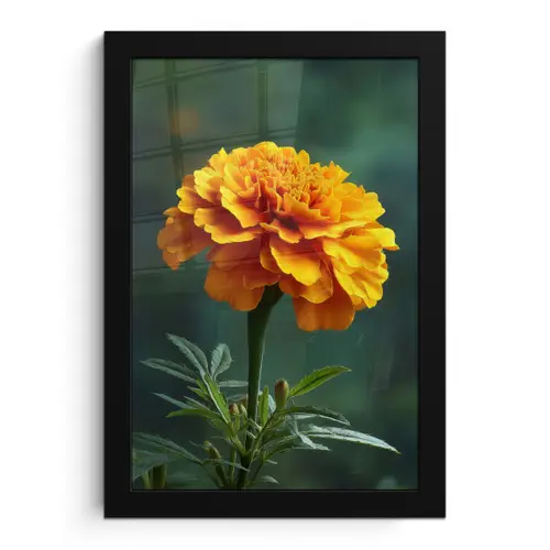 Bloemblaadjes - Afrikaan - Oranje - Wazig fotolijst zwart zonder passe partout klein -3d