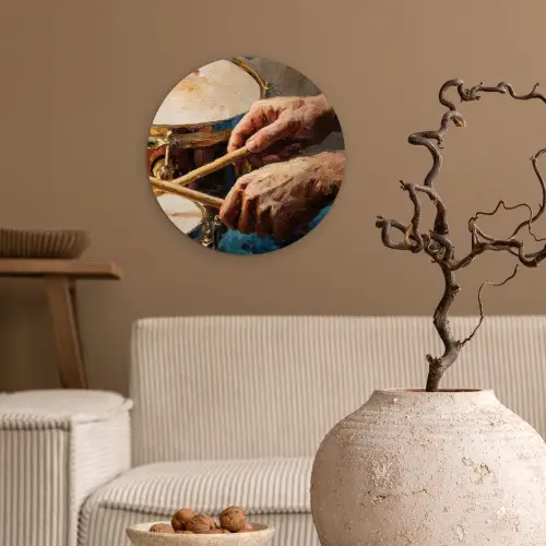 Drumstokken - Olieverf - Man Wandcirkel kunststof plaat 5mm dik klein -sfeer1