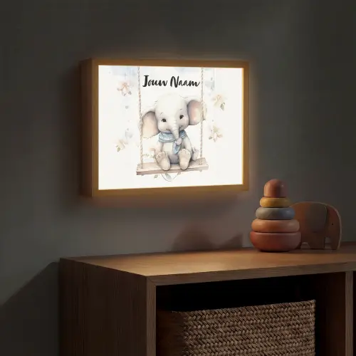 Olifant - Dier - Kinderen Light Box met batterij (Wandlamp kind) middel -sfeer5_kind