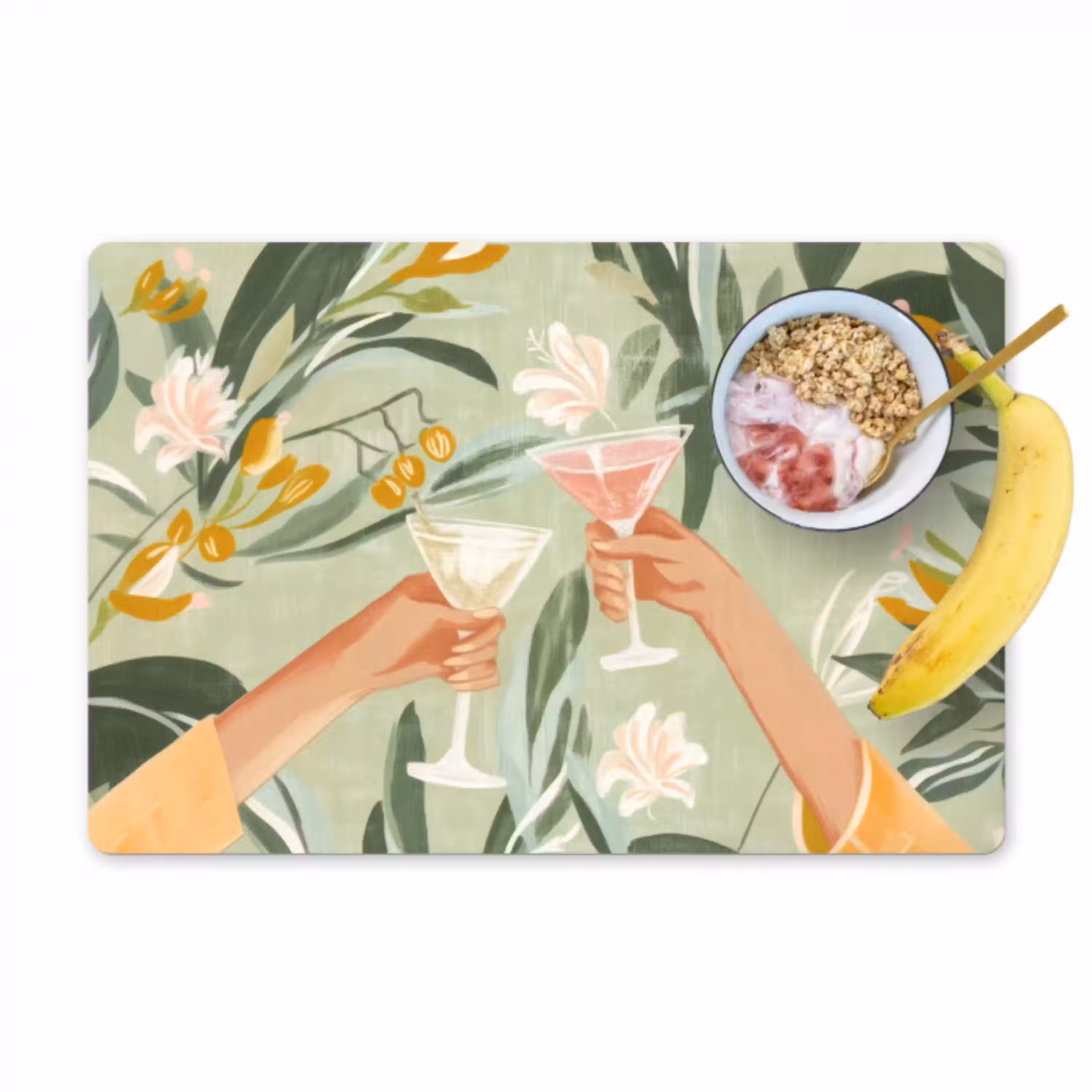 Glazen - Proosten - Bladeren - Groen Placemat vinyl groot -zzzproduct_Kitchenyeah-website