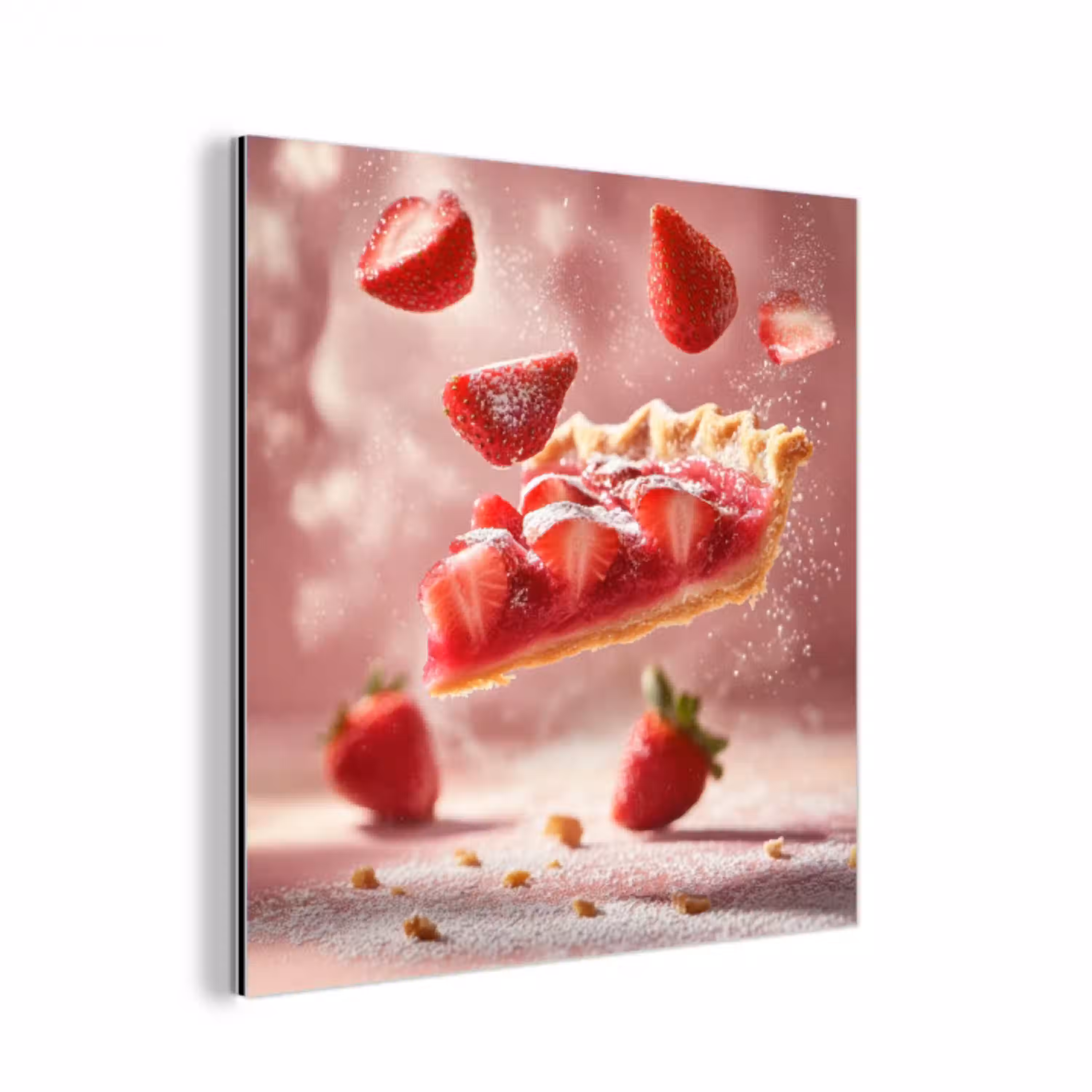 Aardbei - Taart- Eten - Roze aluminium wit klein -3d