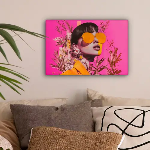 Zonnebril - Oranje - Vrouw - Planten canvas 2cm klein -sfeer1