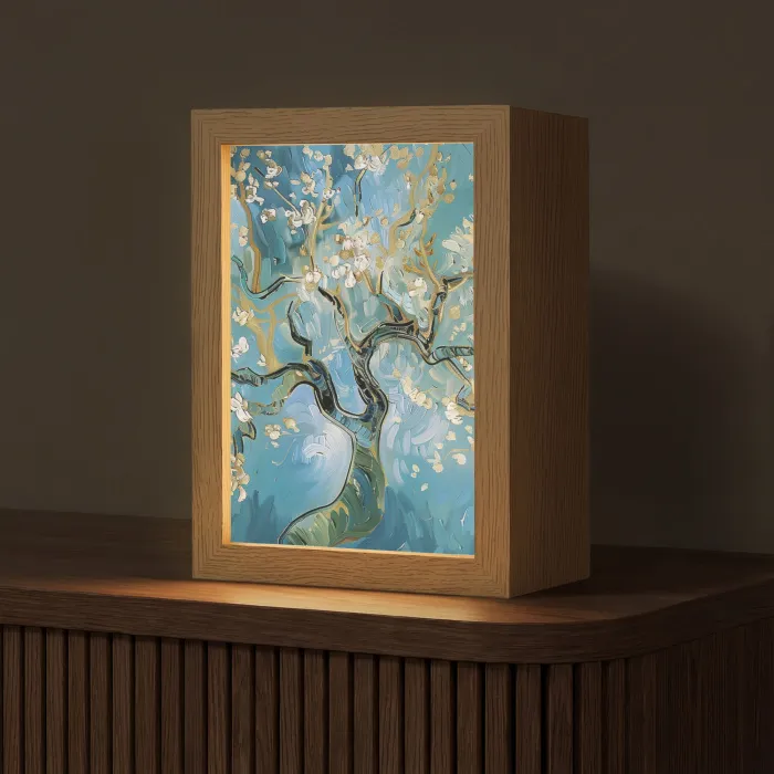 Amandelbloesem boom - Blauw - Abstract Light Box met kabel (Tafellamp) klein -z3d_website