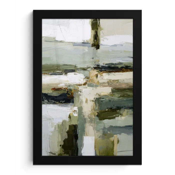 Penseelstreken - Groen - Abstract - Japandi fotolijst zwart zonder passe partout klein -3d