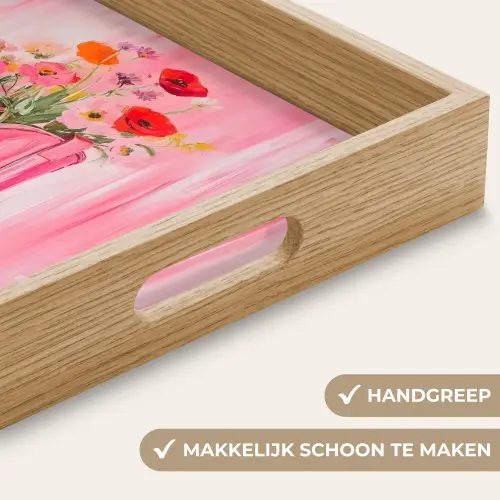 Roze - Bloemen - Cowboy Dienblad Rechthoek middel -USP_HandgreepNL
