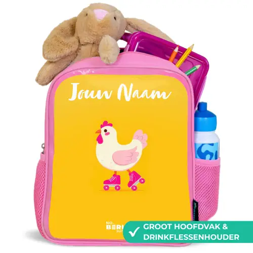 Kip - Rolschaatsen - Geel Kinderrugzak - Roze middel -inhoud_NL
