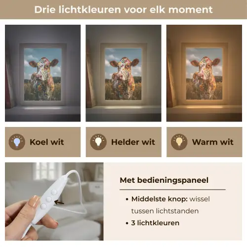 Koe - Bloemen - Weiland Light Box met kabel (Tafellamp) klein -USP_lichtkleurNL