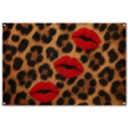 Lippen - Drie - Rood - Panterprint tuinposter los doek groot -3d