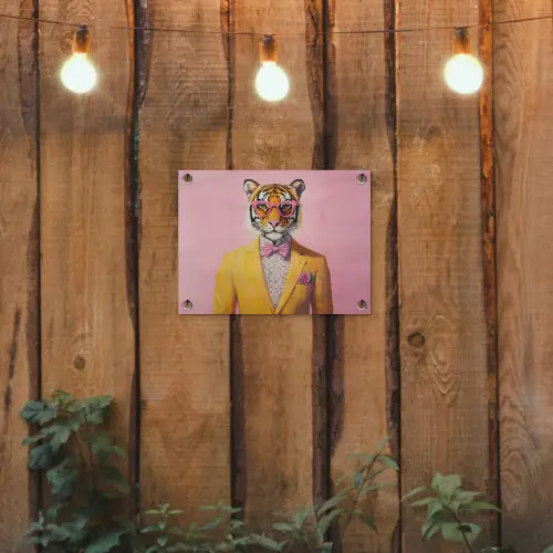 Tijger - Bril - Geel - Jasje tuinposter los doek klein -sfeer1