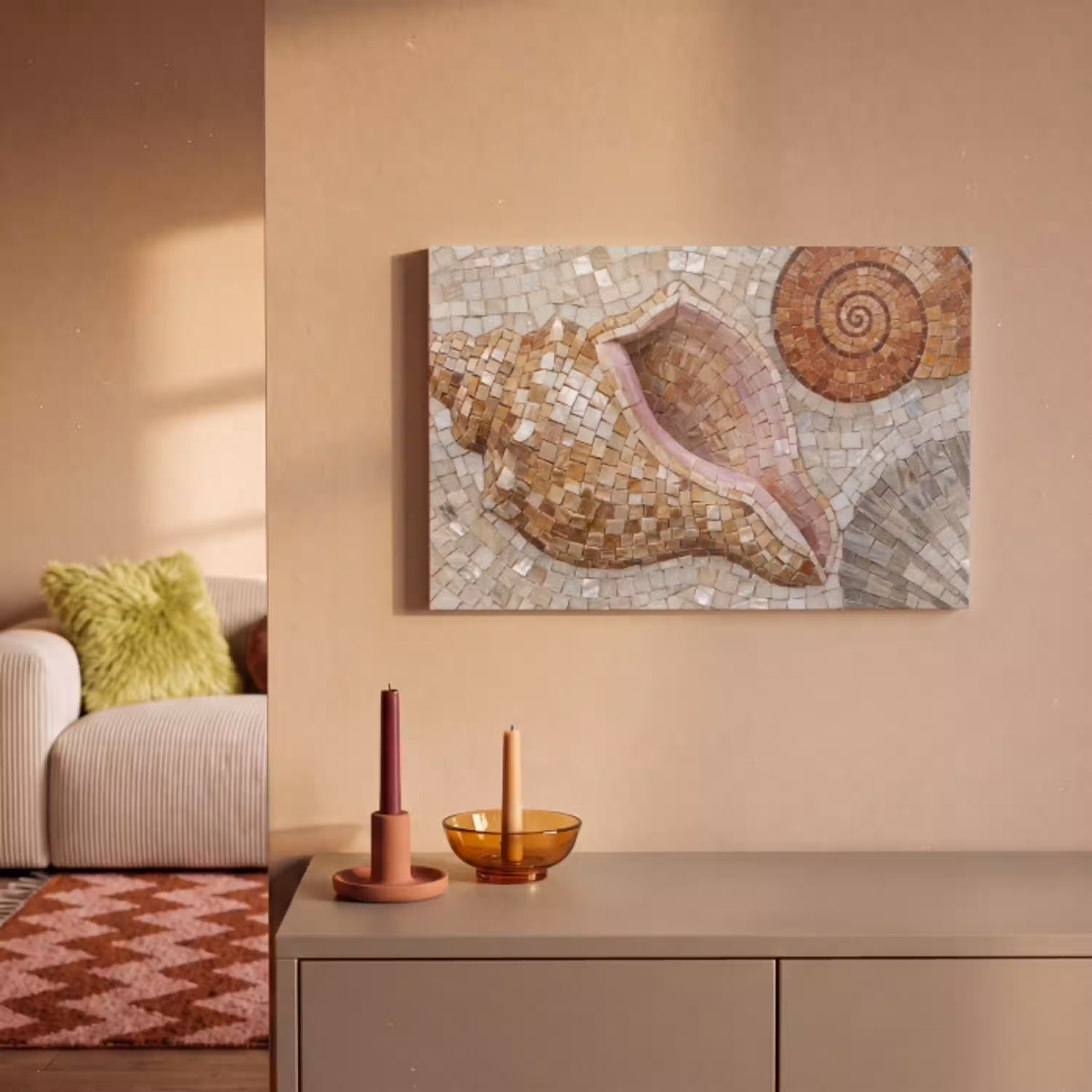 Schelp - Mozaïek - Zee - Beige - Modern canvas 2cm klein -sfeer1