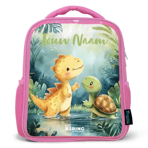 Dino - Schildpad - Jungle Kinderrugzak - Roze middel -3d