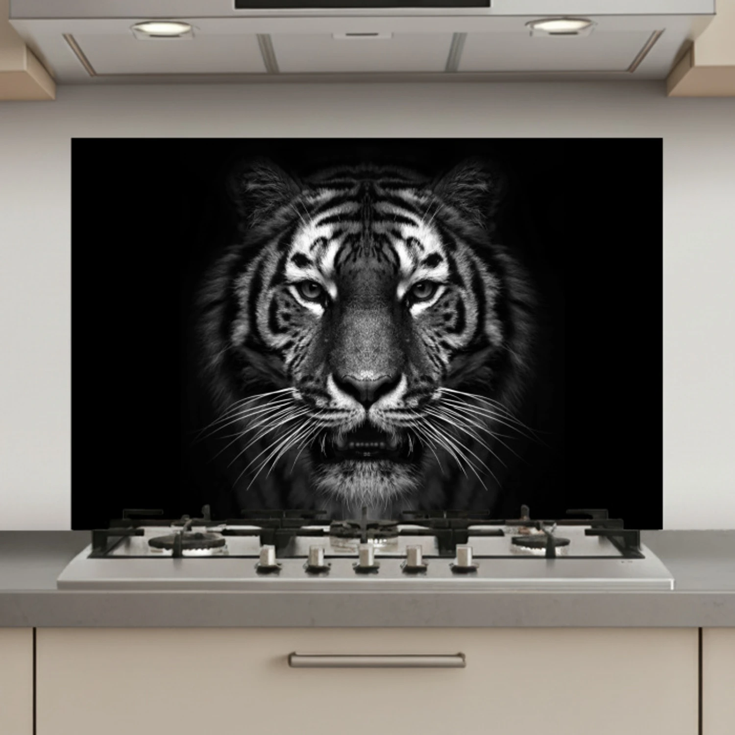 Tijger - Dieren - Zwart - Wit - Portret - Wild keuken achterwand spatscherm klein -3d_website