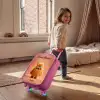 Oranje Pluizig Monster met Hoorns Kinderkoffer - Roze klein -sfeer1