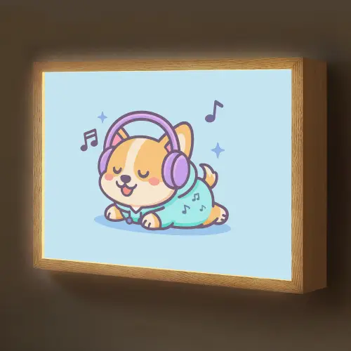 Corgi - Koptelefoon - Blauw - Muzieknoten Light Box met batterij (Wandlamp kind) middel -z3d_website