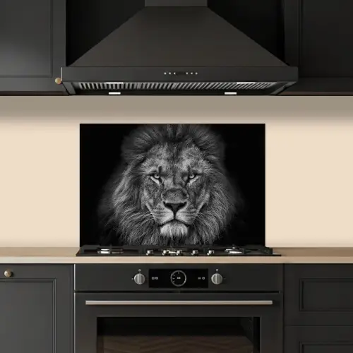 Leeuw - Dieren - Zwart - Wit keuken achterwand spatscherm klein -sfeer1