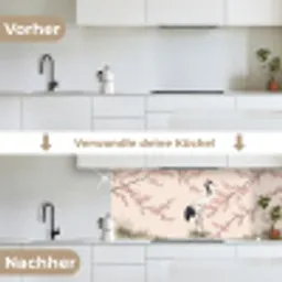 Aziatisch - Kraanvogel - Beige keuken achterwand 2 middel -voor-na_DE