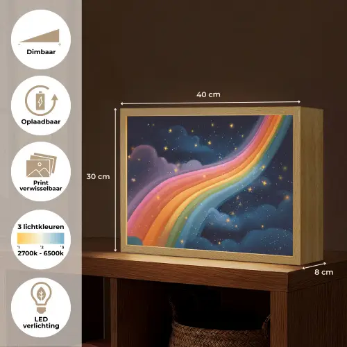 Regenboog - Sterrenhemel - Kleurrijk Light Box met batterij (Wandlamp kind) middel -USP_websiteoverzichtNL
