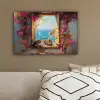 Kat - Blauwe zee - Roze bloemen canvas 2cm klein -sfeer3