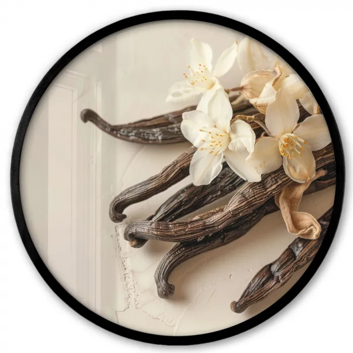 Vanille - Bloemen - Beige Fotolijst rond zonder passe partout klein -3d