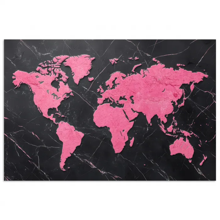 Wereldkaart - Roze - Marmer poster papier klein -3d