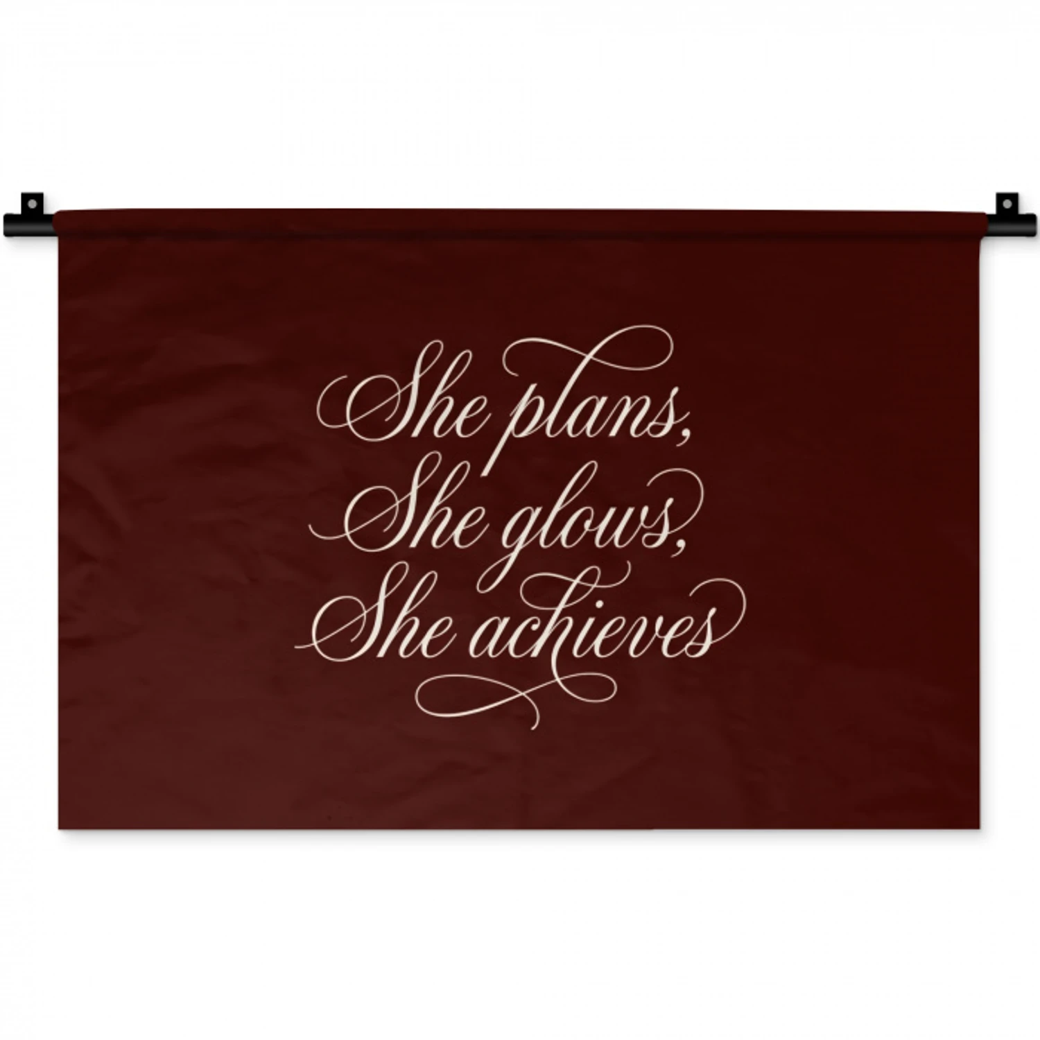 She plans she glows she achieves - Rood - Cursief Wandkleed katoen klein -zz3d