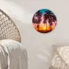Palmboom - Zonsondergang - Horizon - Strand - Oranje - Roze Wandcirkel kunststof plaat 5mm dik klein -sfeer5